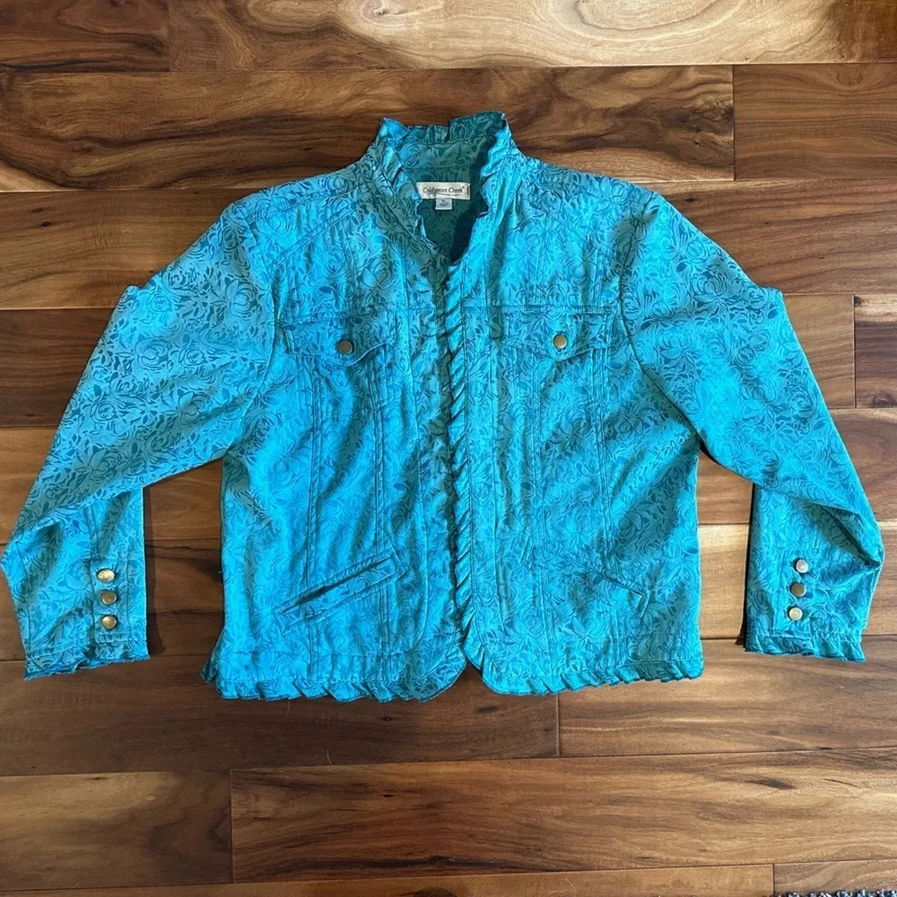 Coldwater Creek Teal Collarless Jacket Blazer size PL